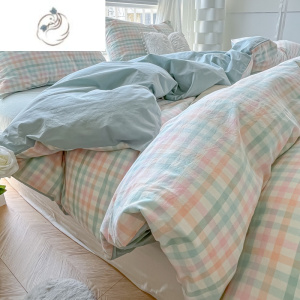 舒适主义夏季纯色水洗棉床上四件套非被套罩床单宿舍床品三件简约