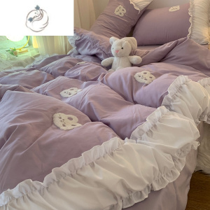 舒适主义ins紫色毛巾绣被套四件套水洗棉兔子床单少女心床裙宿舍床三件套3