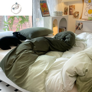 舒适主义ins简约北欧床上四件套纯色混搭床单被套单水洗棉宿舍三件套