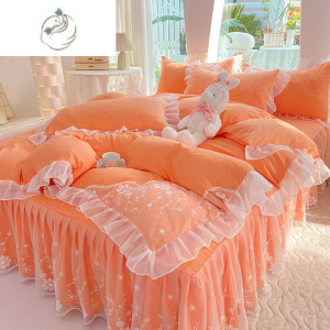 舒适主义公主风ins蕾丝边床裙四件套韩式全纯色床单被套罩水洗棉床上用品4