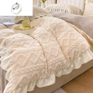 舒适主义冬季公主风提花牛奶绒四件套加厚珊瑚绒床上用品法兰绒面被套床单
