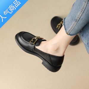 SUNTEK乐福鞋女夏季2023新款软底复古鞋子一脚蹬英伦小皮鞋