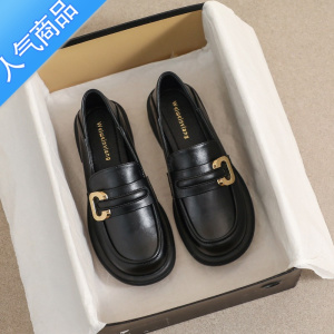 SUNTEK乐福鞋女2023新款夏季厚底复古一脚蹬小皮鞋英伦风黑色软底单鞋女