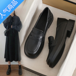 SUNTEK小皮鞋女2023春秋英伦风新款黑色软底工作平底夏季舒适乐福鞋