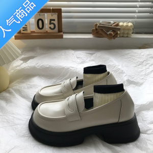 SUNTEK松糕厚底乐福鞋女2023夏季新款复古英伦学院风一脚蹬百搭小皮鞋子