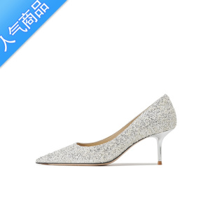 SUNTEK白色水晶高跟鞋女2023年新款珍珠不累脚高级感尖头单鞋新娘主婚鞋