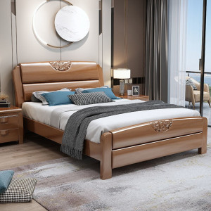 百冠环球 实木床双人床1.8米1.5m升级加厚款新中式婚床大床现代床卧室家具
