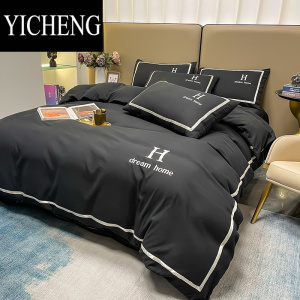 YICHENG简约纯色黑色床品四件套四季款男士宿舍床单被套三件套被子全套装