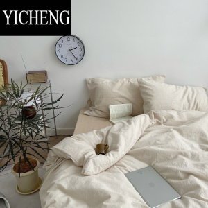 YICHENGins日式四件套混搭细条纹水洗棉三件套床单被套床上用品