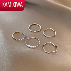 KAMIXIWA五件套~日式轻奢珍珠戒指女小众设计简约ins潮网红素圈食指尾戒