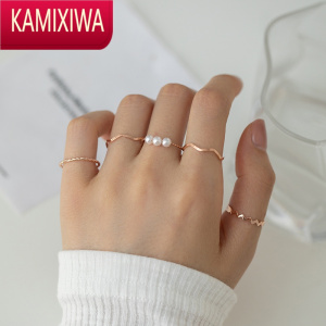 KAMIXIWA珍珠戒指高级感网红时尚气质冷淡风简约独特设计素圈2021年新款潮