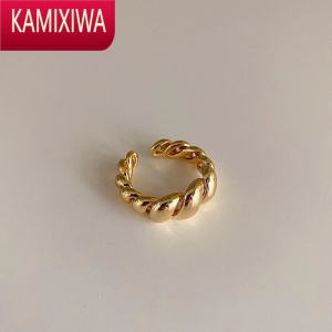 KAMIXIWA法式简约复古金属麻花设计镀金开口可调节冷淡风个性开口戒指指环