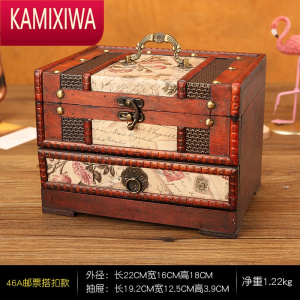 KAMIXIWA古风木质复古梳妆盒带锁首饰盒收纳盒2022新款高级精致饰品小盒子