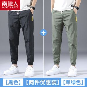夏季薄款长裤子男士休闲裤男韩版冰丝宽松潮流哈伦束脚裤