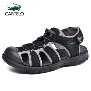 [线下专柜同款]卡帝乐鳄鱼(CARTELO)新款反绒皮包头户外沙滩凉鞋休闲户外鞋男鞋