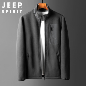 JEEP SPIRIT吉普男装新款纯色抓绒衣保暖简约时尚立领夹克外套男