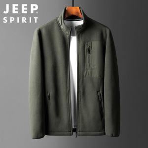 JEEP SPIRIT吉普男装新款纯色抓绒衣保暖简约时尚立领夹克外套男