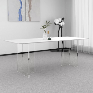 亚克力餐桌椅悬浮轻奢高级感岩板餐桌2023新款小户型家用饭桌纯白