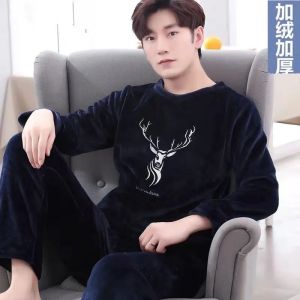 睡衣男秋冬季珊瑚绒加厚保暖男士卡通可爱法兰绒家居服冬天套装