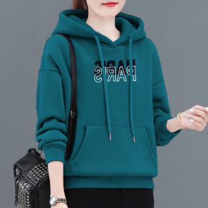 加绒加厚卫衣女冬季保暖衫连帽减龄印花妈妈装显瘦宽松上衣