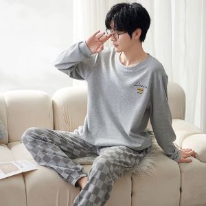 高档男士睡衣长袖青年学生春秋季新款大码家居服套装可外穿冬