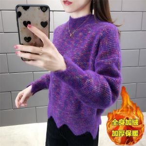 加绒/不加绒秋冬半高领针织打底衫宽松加厚毛衣女