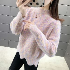 加绒/不加绒秋冬半高领针织打底衫宽松加厚毛衣女