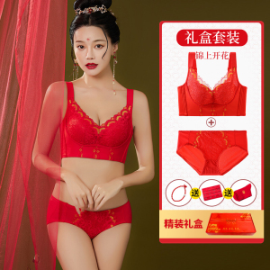 浪莎本命年内衣套装女结婚新娘无钢圈小胸聚拢蛇年胸罩文胸大红色