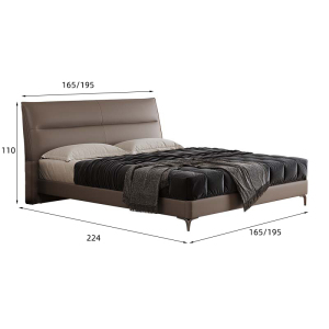 [苏宁专属]海岸线高脚实木现代极简真皮双人软靠包主卧次卧室真皮床