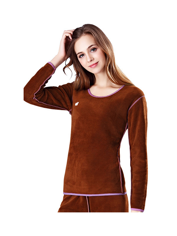 北极绒保暖内衣加绒加厚女款咖啡绒秋衣秋裤保暖内衣套装