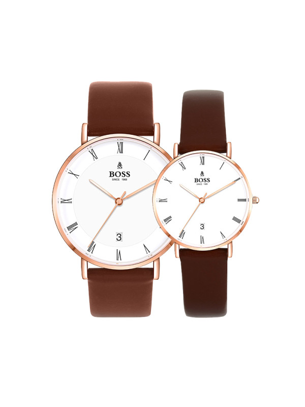 boss手表简约时尚情侣牛皮皮带防水石英情侣对表